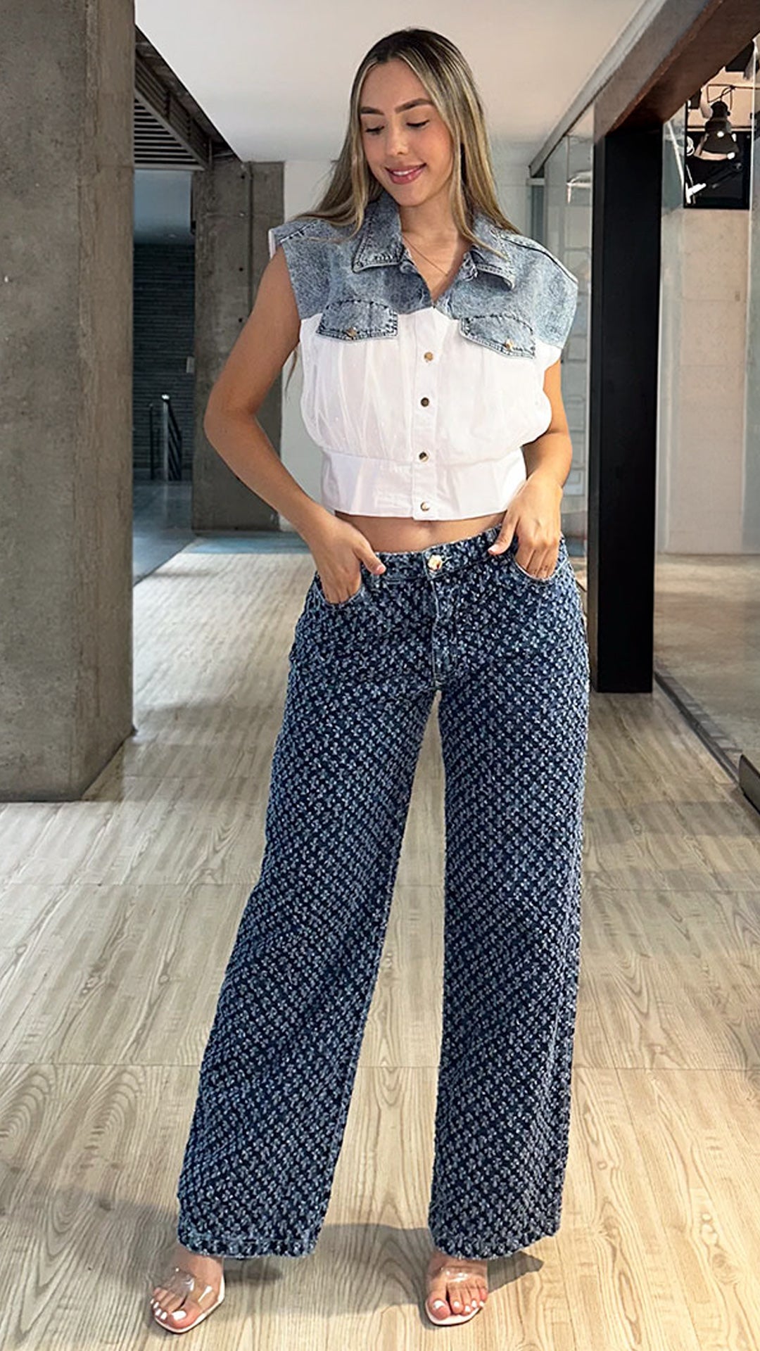 P74354 PANTALÓN INDIGO HUECOS AZUL