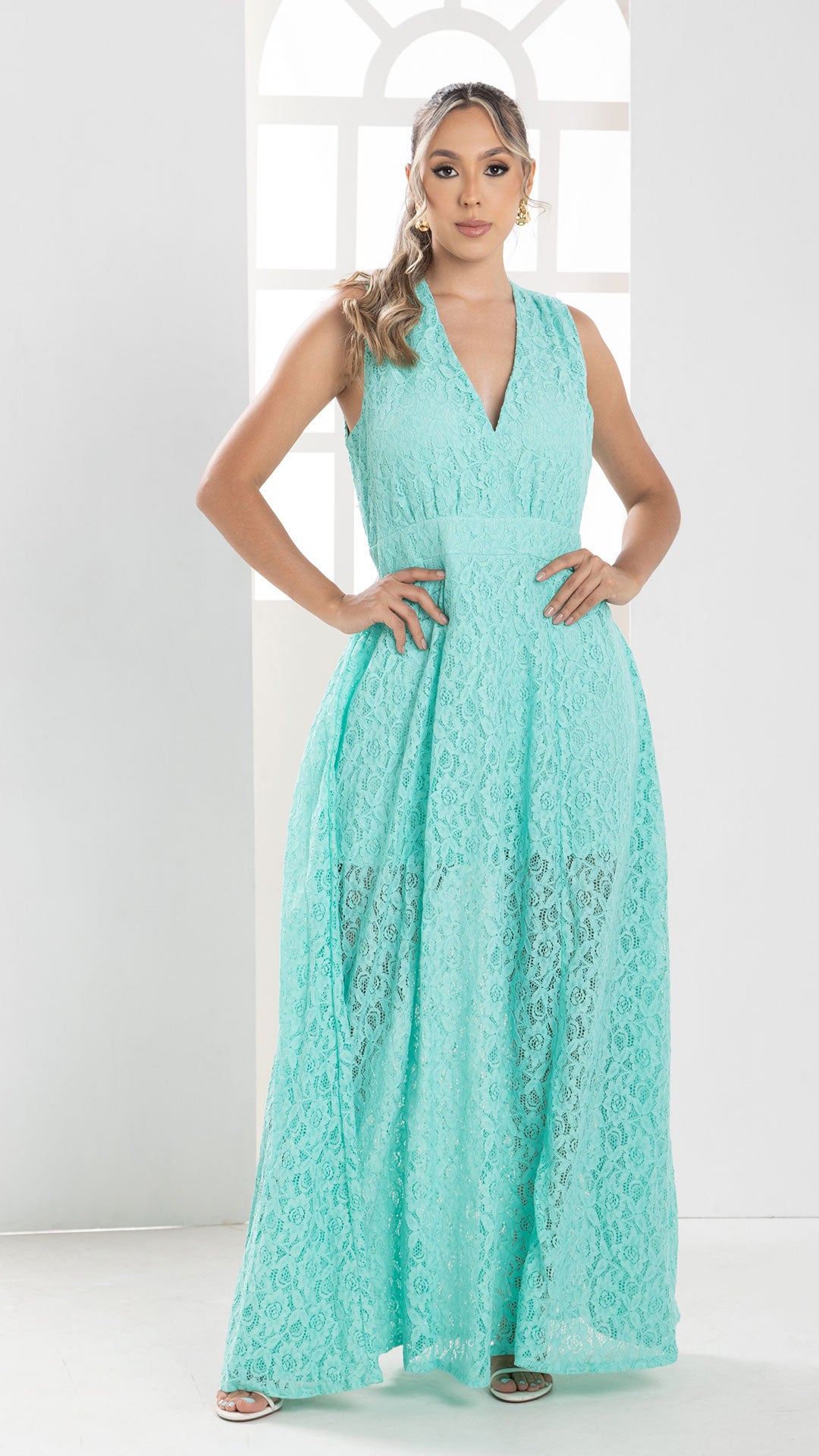 P74358 VESTIDO FALSO CHALIS VERDE MENTA