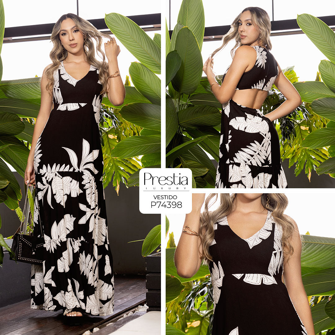 P74398 VESTIDO CHALIS ESTAMPADO NEGRO