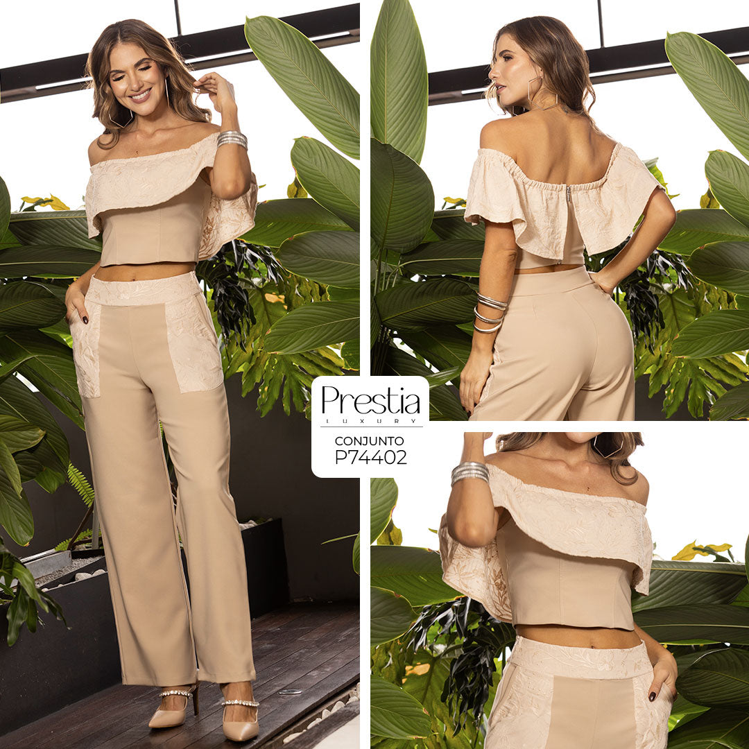 P74409 CONJUNTO LINO BORDADO CAMEL