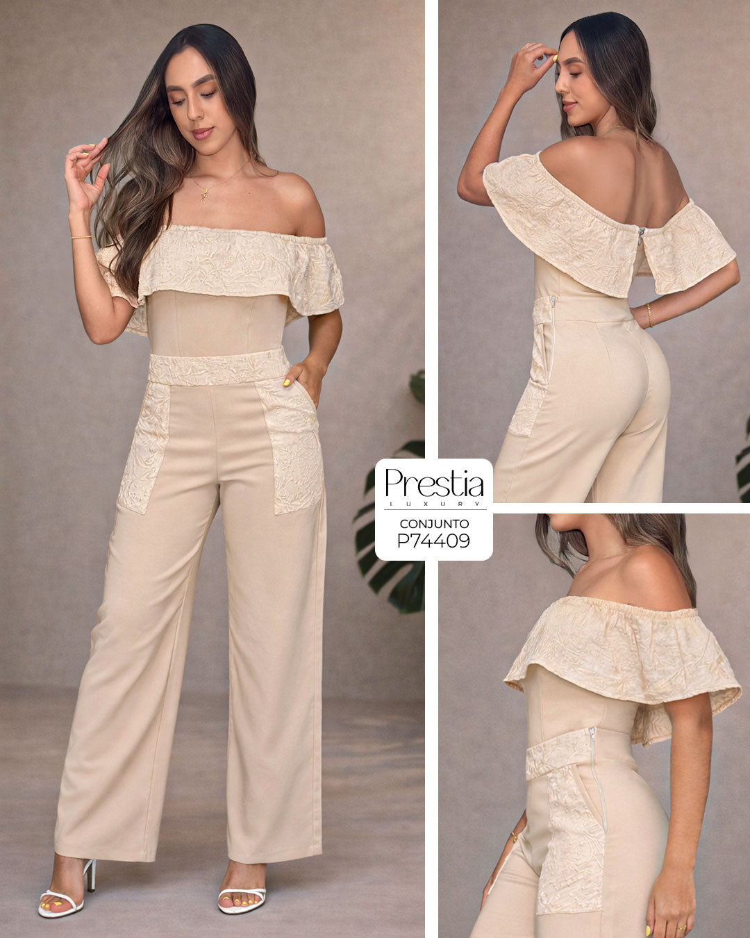 P74409 CONJUNTO LINO BORDADO CAMEL