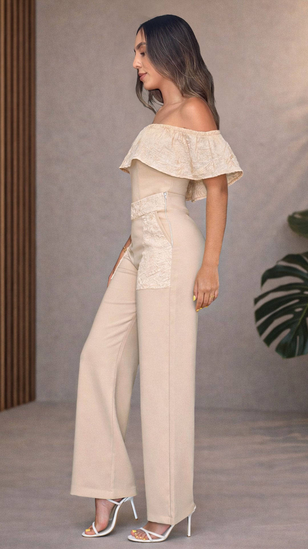 P74409 CONJUNTO LINO BORDADO CAMEL