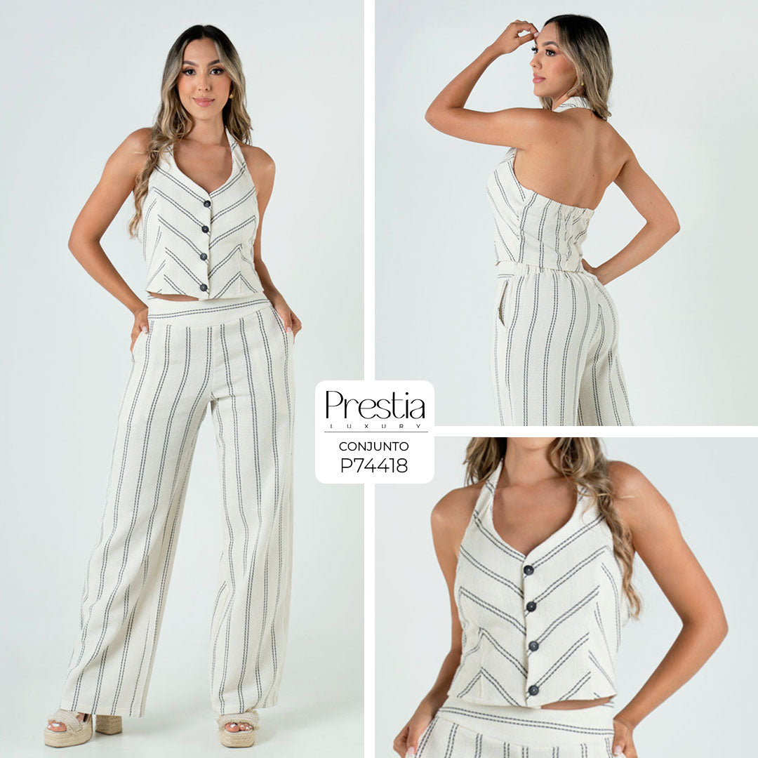 P74418 CONJUNTO TEPIC ART BEIGE RAYAS NEGRAS