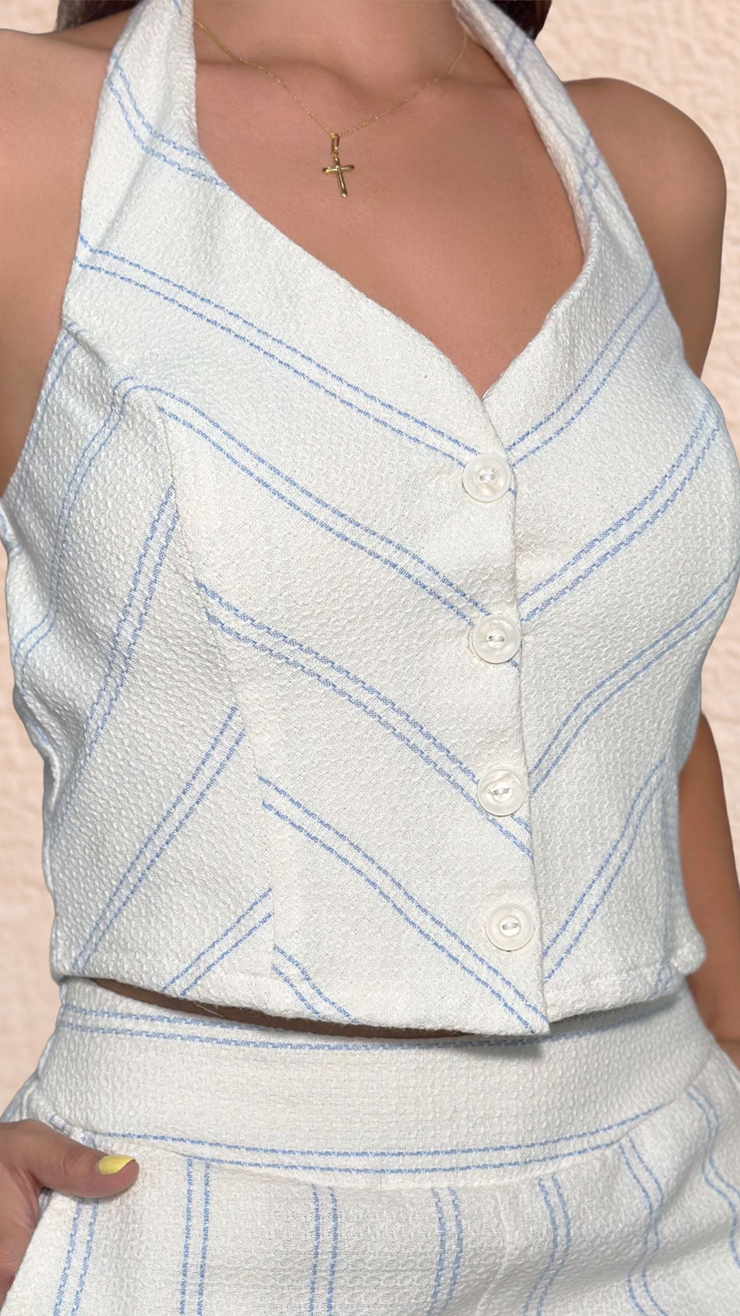 P74418 CONJUNTO TEPIC ART BEIGE RAYAS AZULES