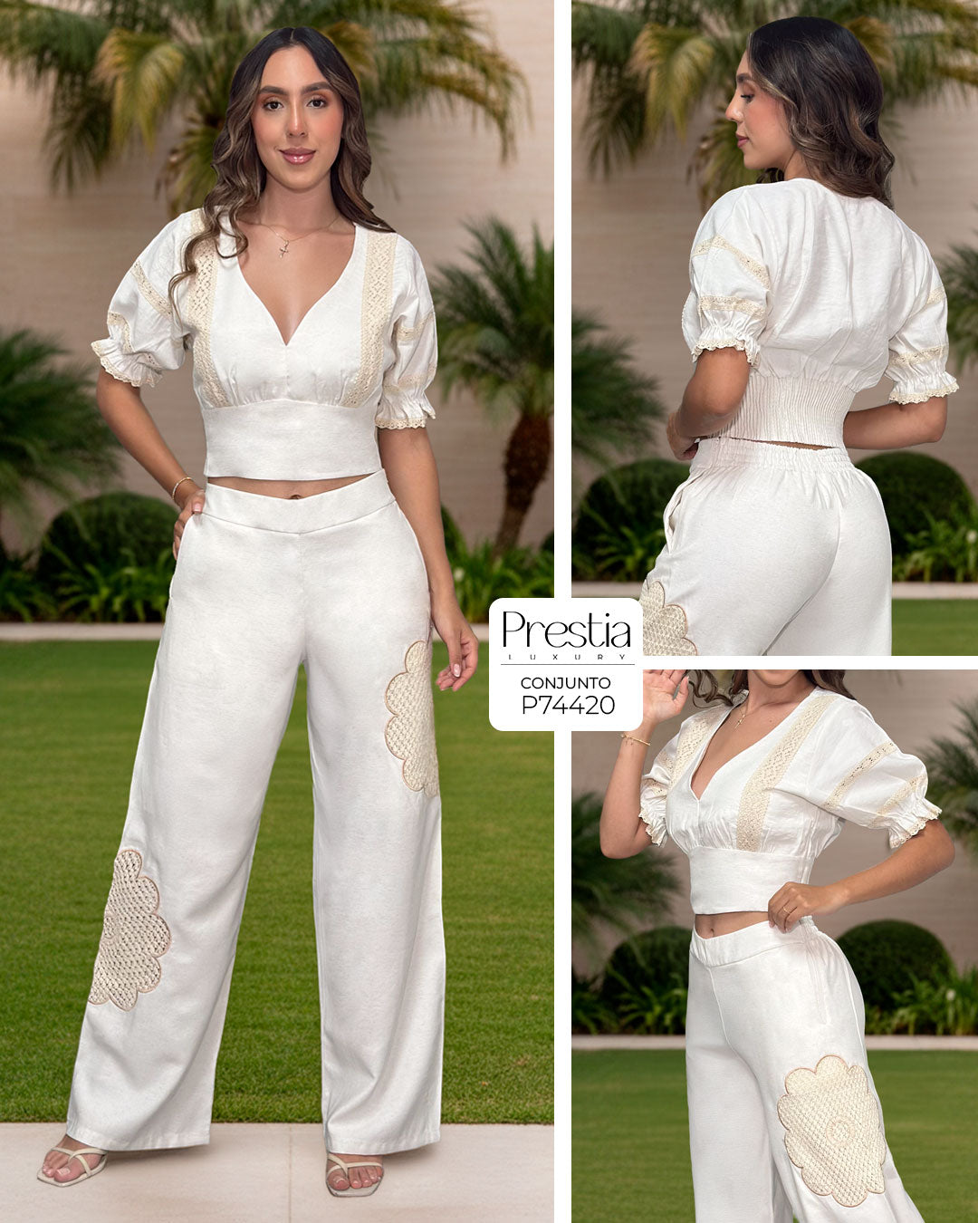 P74420 CONJUNTO LINO RAYON NATURAL MARFIL