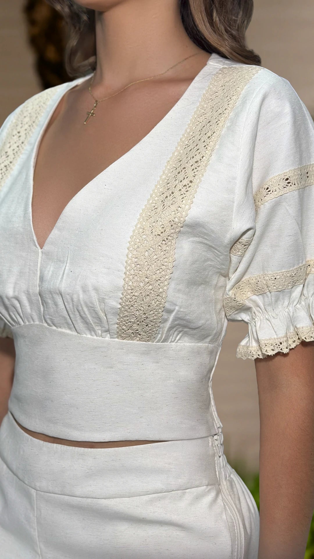 P74420 CONJUNTO LINO RAYON NATURAL MARFIL