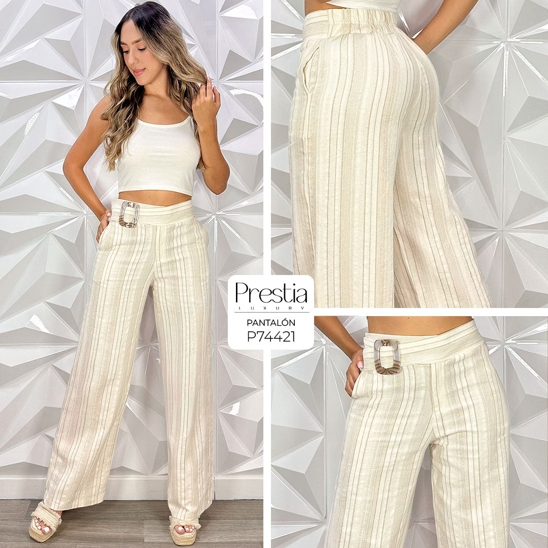 P74421 PANTALÓN SIERRA RAYAS CAMEL OSCURO