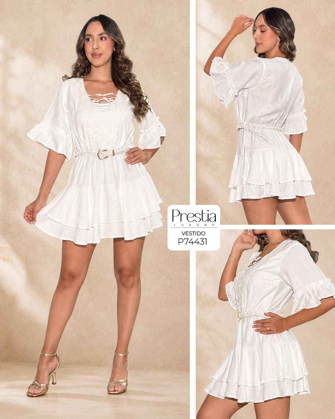 P74431 VESTIDO LINO POLIESTER MARFIL
