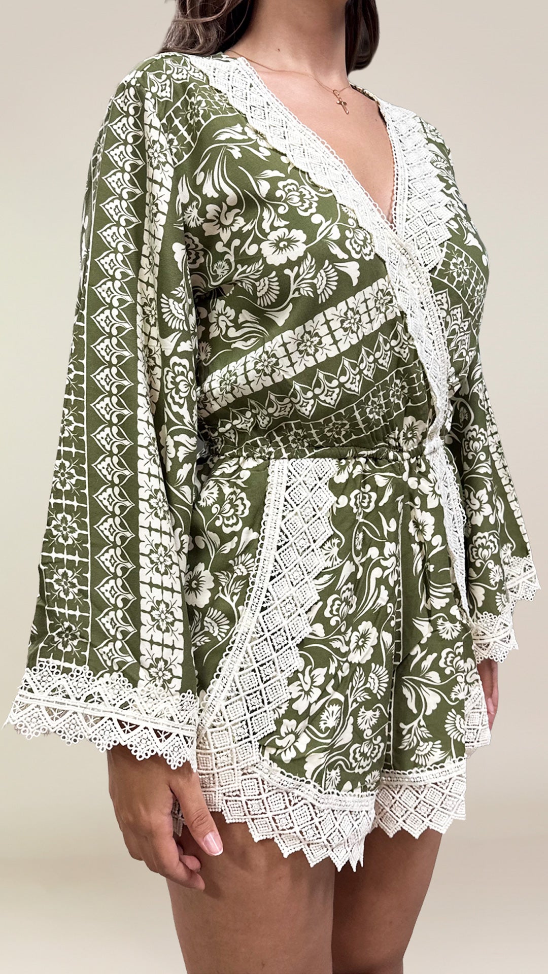 P74438 ENTERIZO LINO ESTAMPADO VERDE