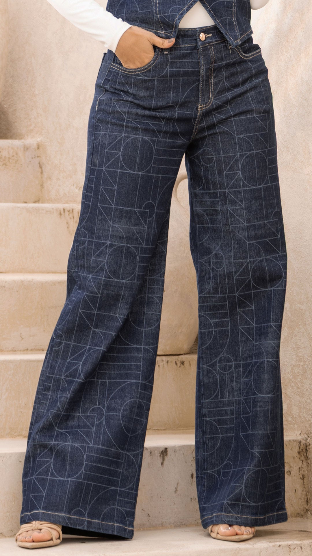P74443 PANTALÓN INDIGO GEOMETRIC AZUL