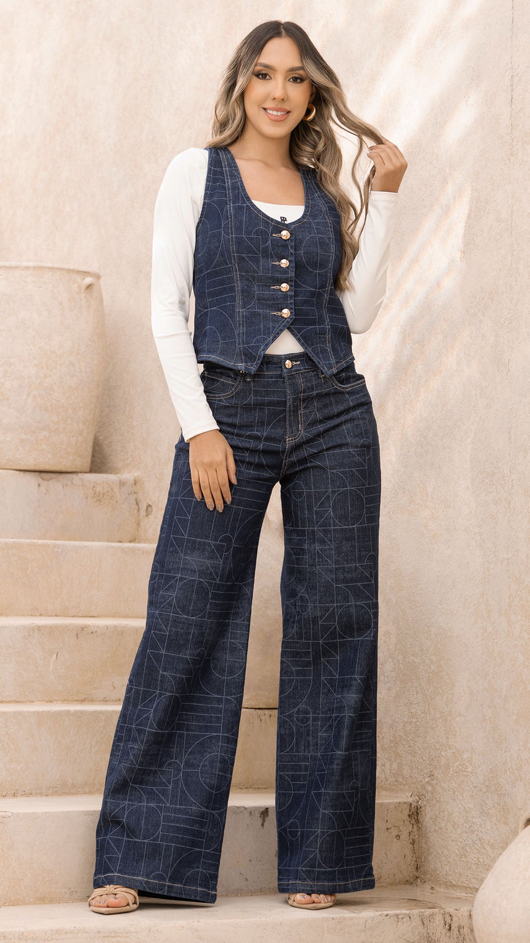P74443 PANTALÓN INDIGO GEOMETRIC AZUL