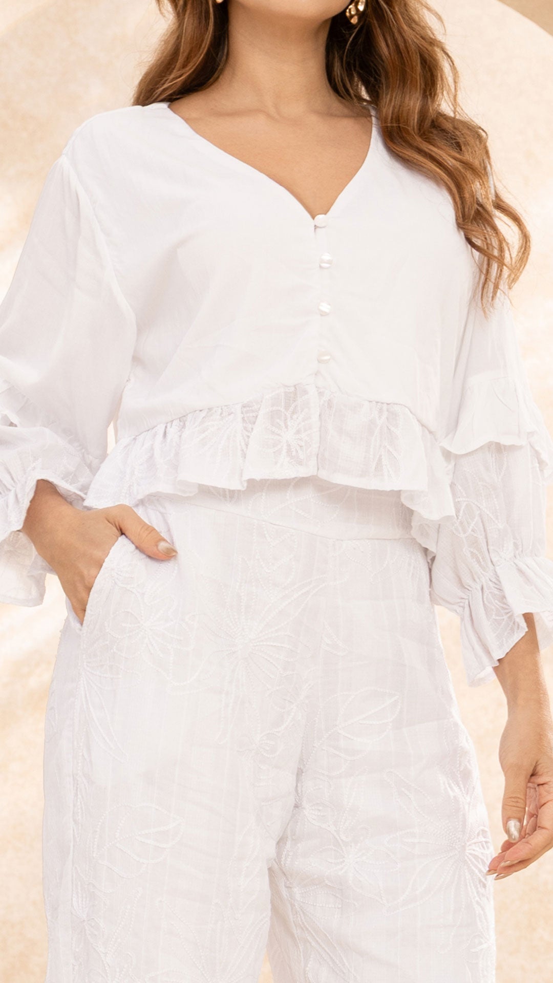 P74444 CONJUNTO CHIFON BORDADO BLANCO