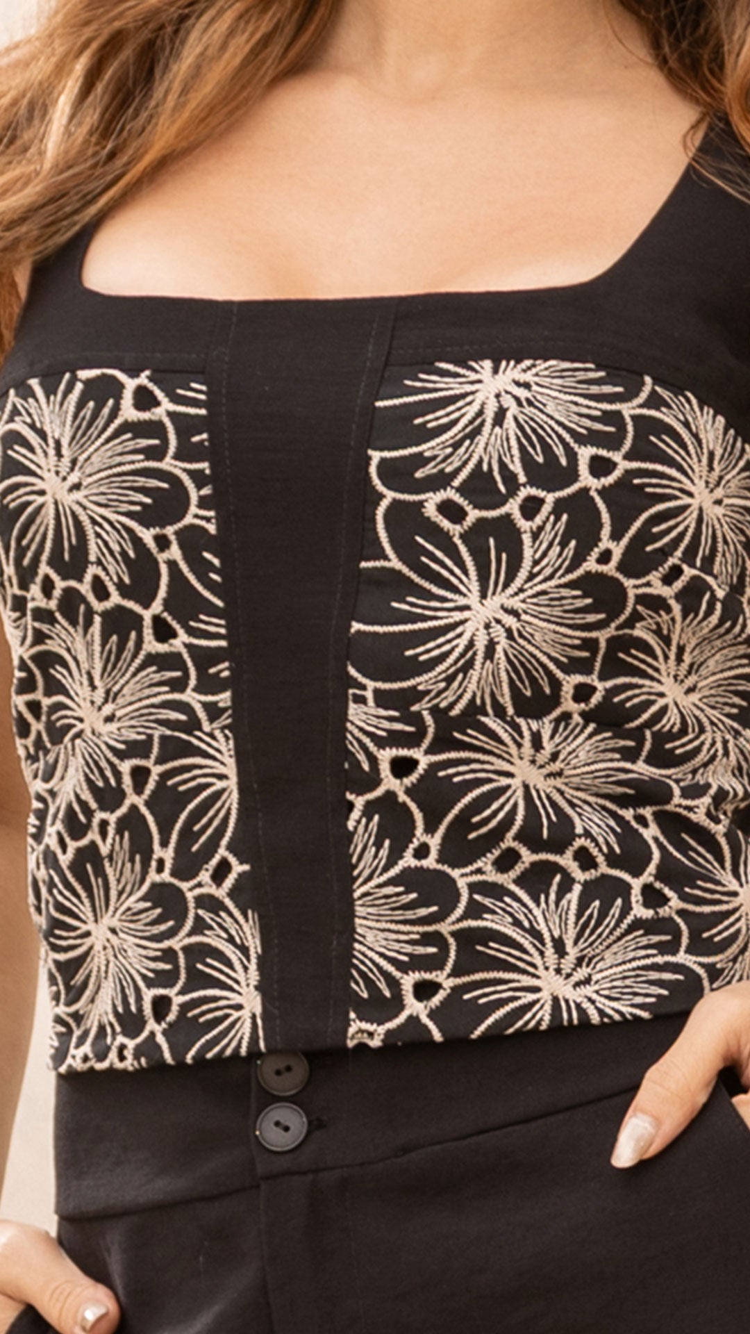 P74465 CONJUNTO TELA BORDADA NEGRO