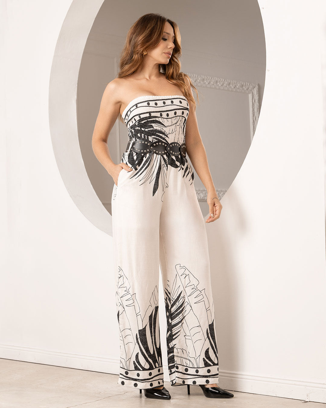 P74470 ENTERIZO CHALIS ESTAMPADO MARFIL