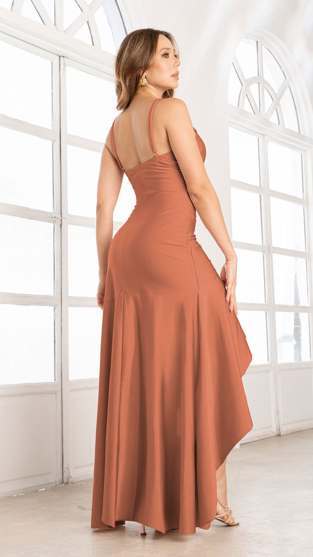 P74482 VESTIDO LICRA DESTELLANTE TERRACOTA