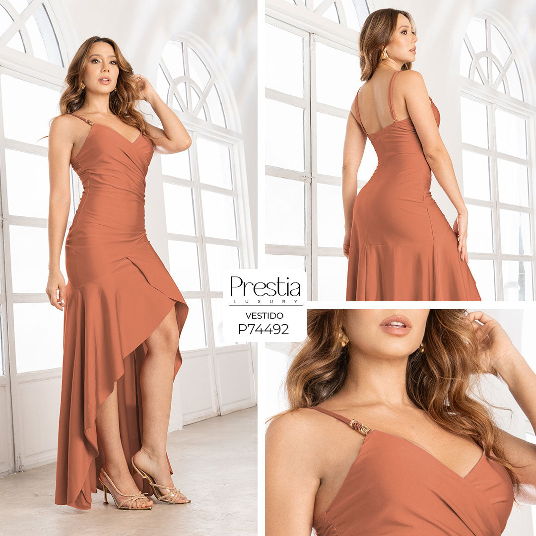 P74482 VESTIDO LICRA DESTELLANTE TERRACOTA