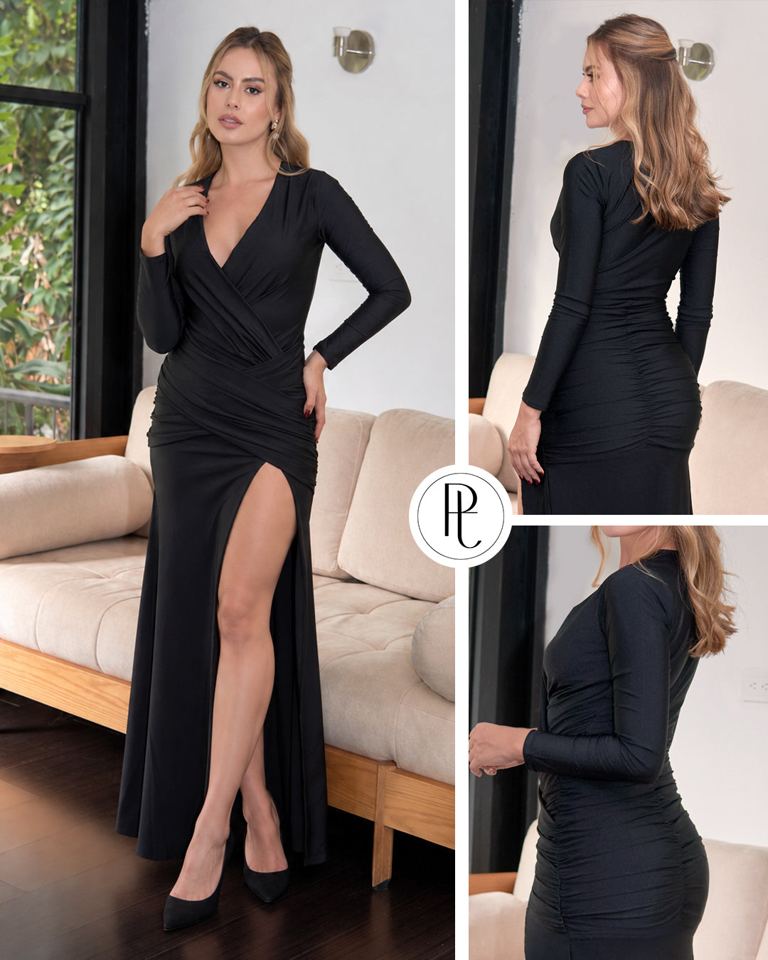 P74484 VESTIDO LICRA DESTELLANTE NEGRO