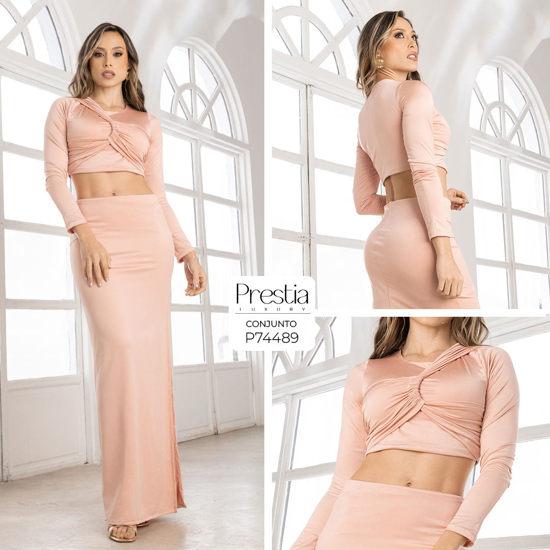 P74489 CONJUNTO LICRA DESTELLANTE PALO DE ROSA