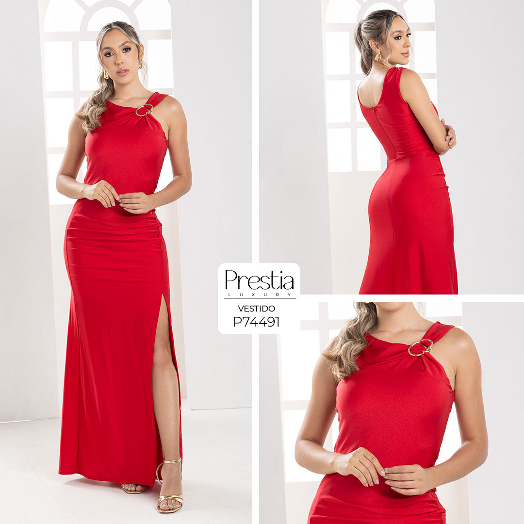 P74491 VESTIDO LICRA DESTELLANTE ROJO