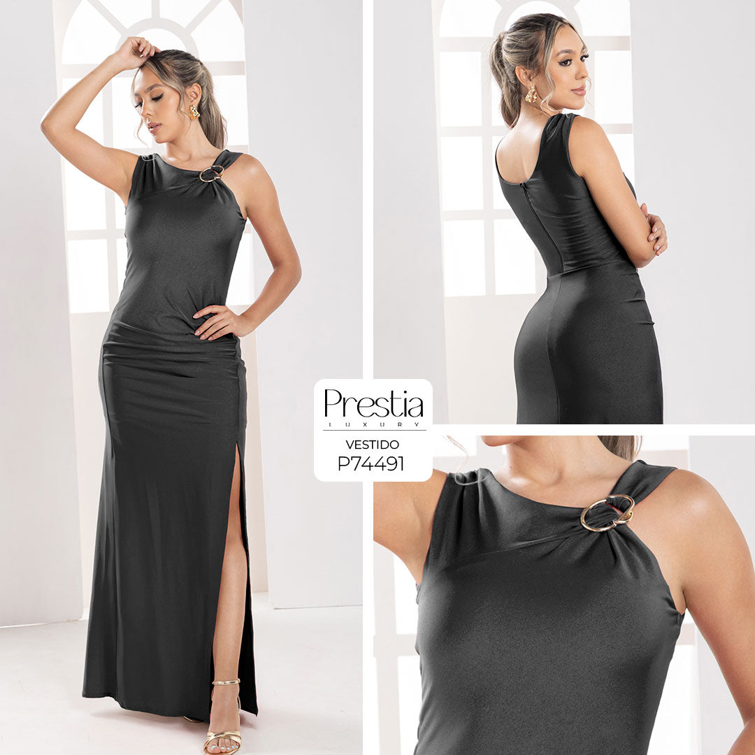 P74491 VESTIDO LICRA DESTELLANTE NEGRO