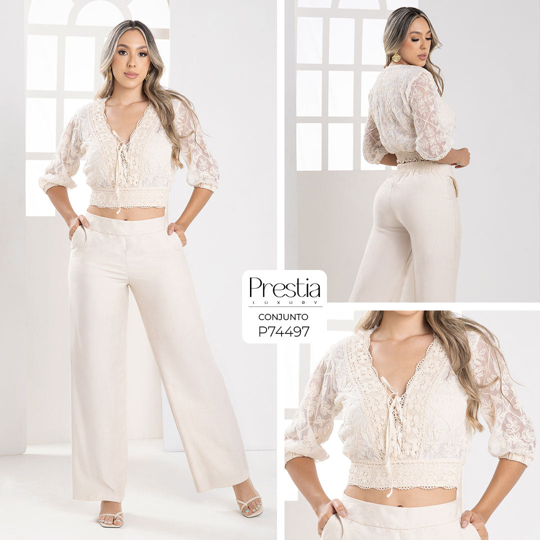 P74497 CONJUNTO MALLA BORDADA CAMEL