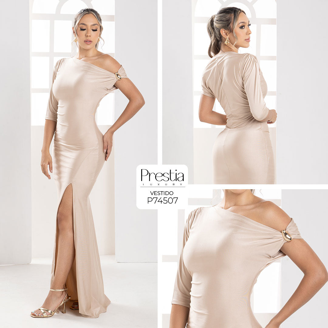 P74507 VESTIDO LICRA DESTELLANTE CAMEL