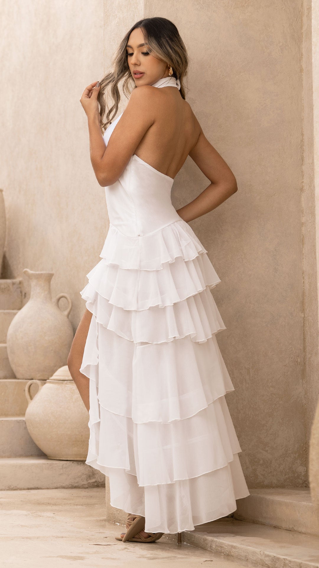 P74511 VESTIDO CHIFON MARFIL