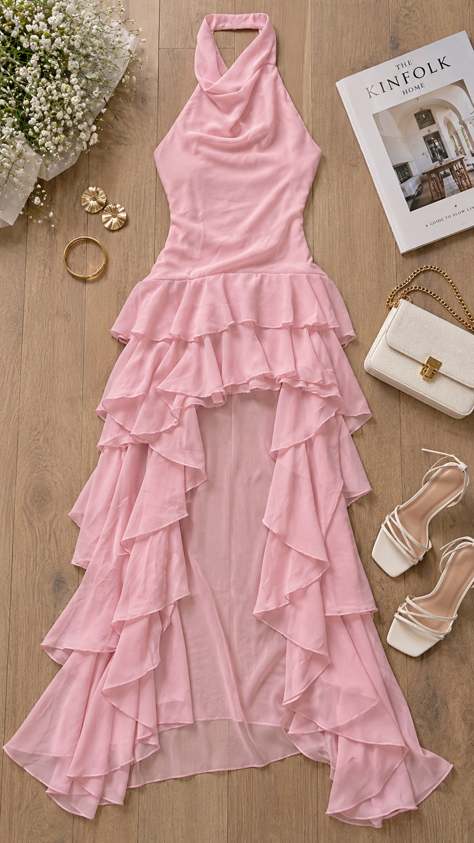 P74511 VESTIDO CHIFON PALO DE ROSA