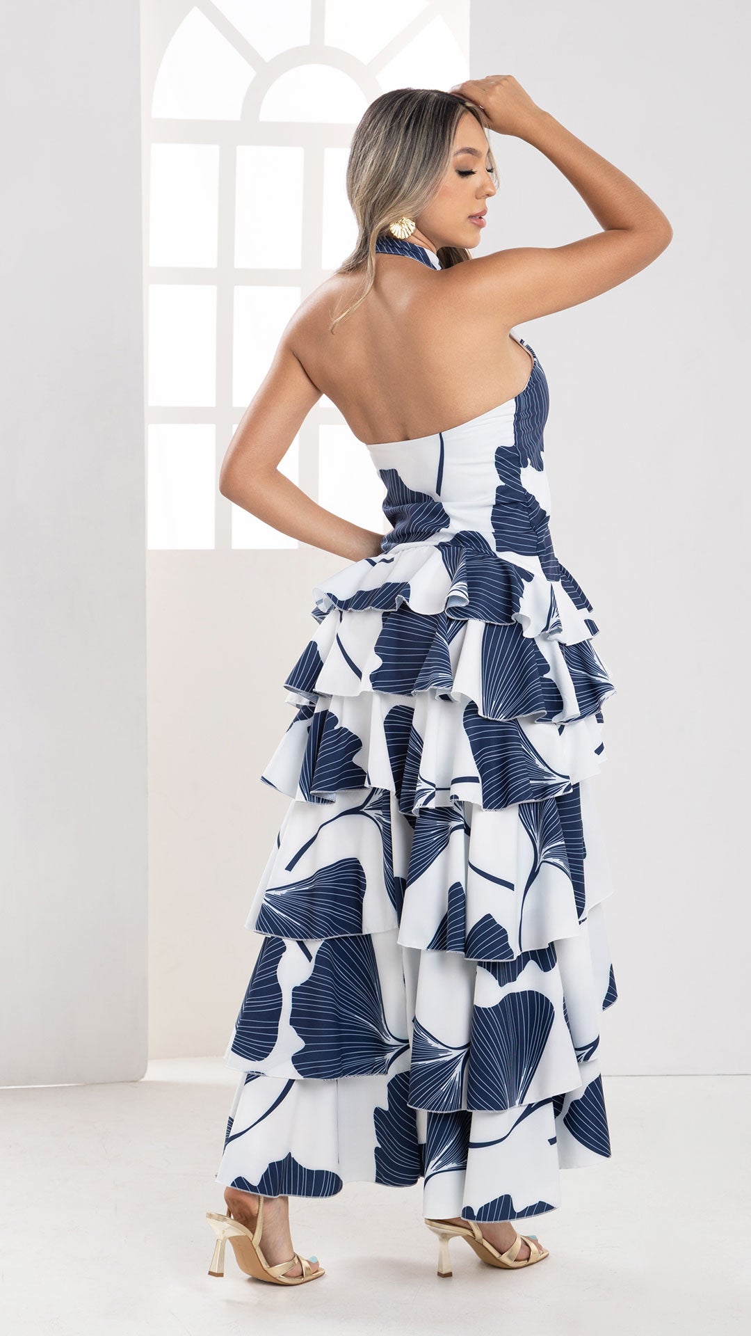 P74519 VESTIDO FALSO CHALIS ESTAMPADO MARFIL