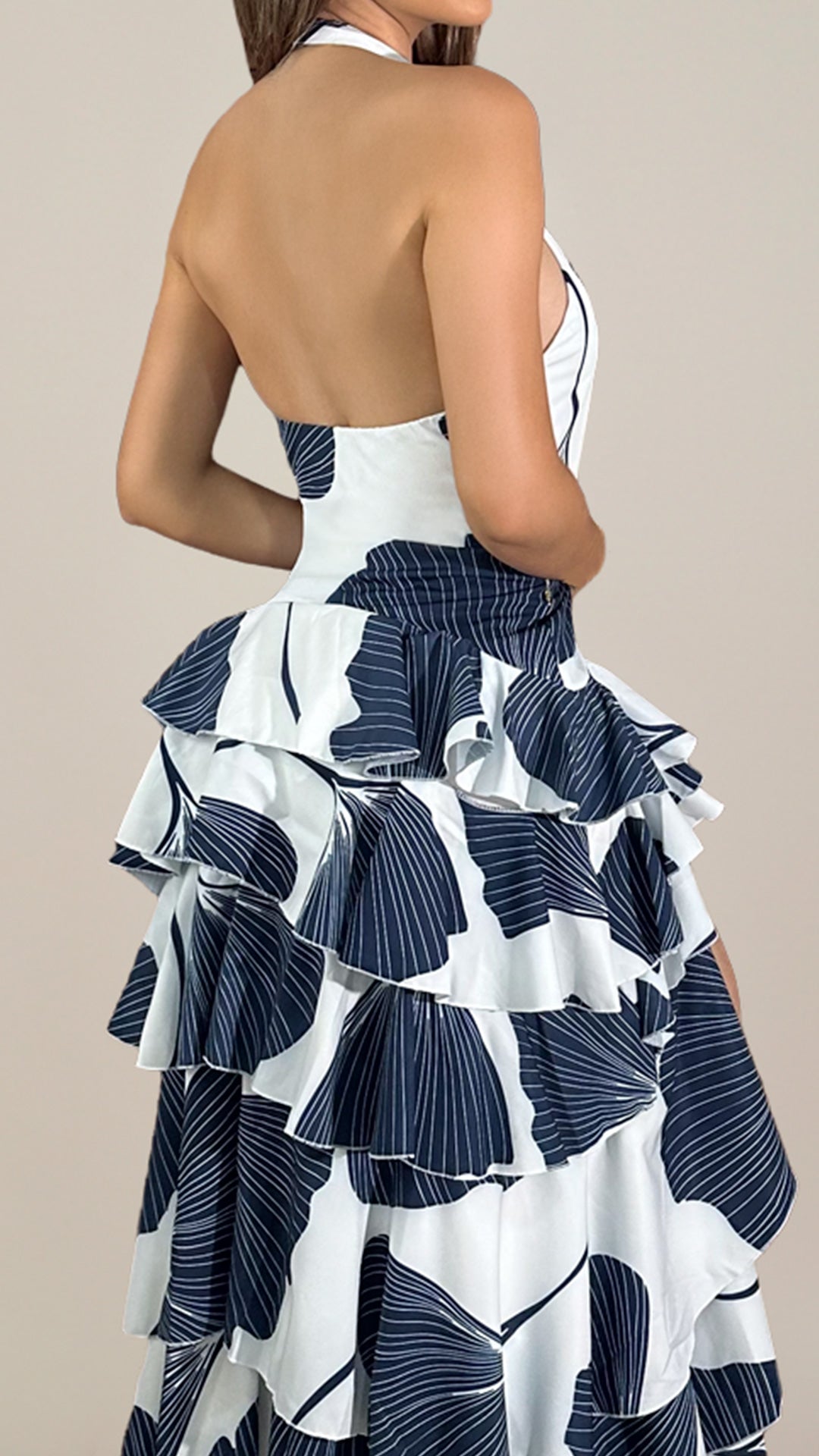 P74519 VESTIDO FALSO CHALIS ESTAMPADO MARFIL