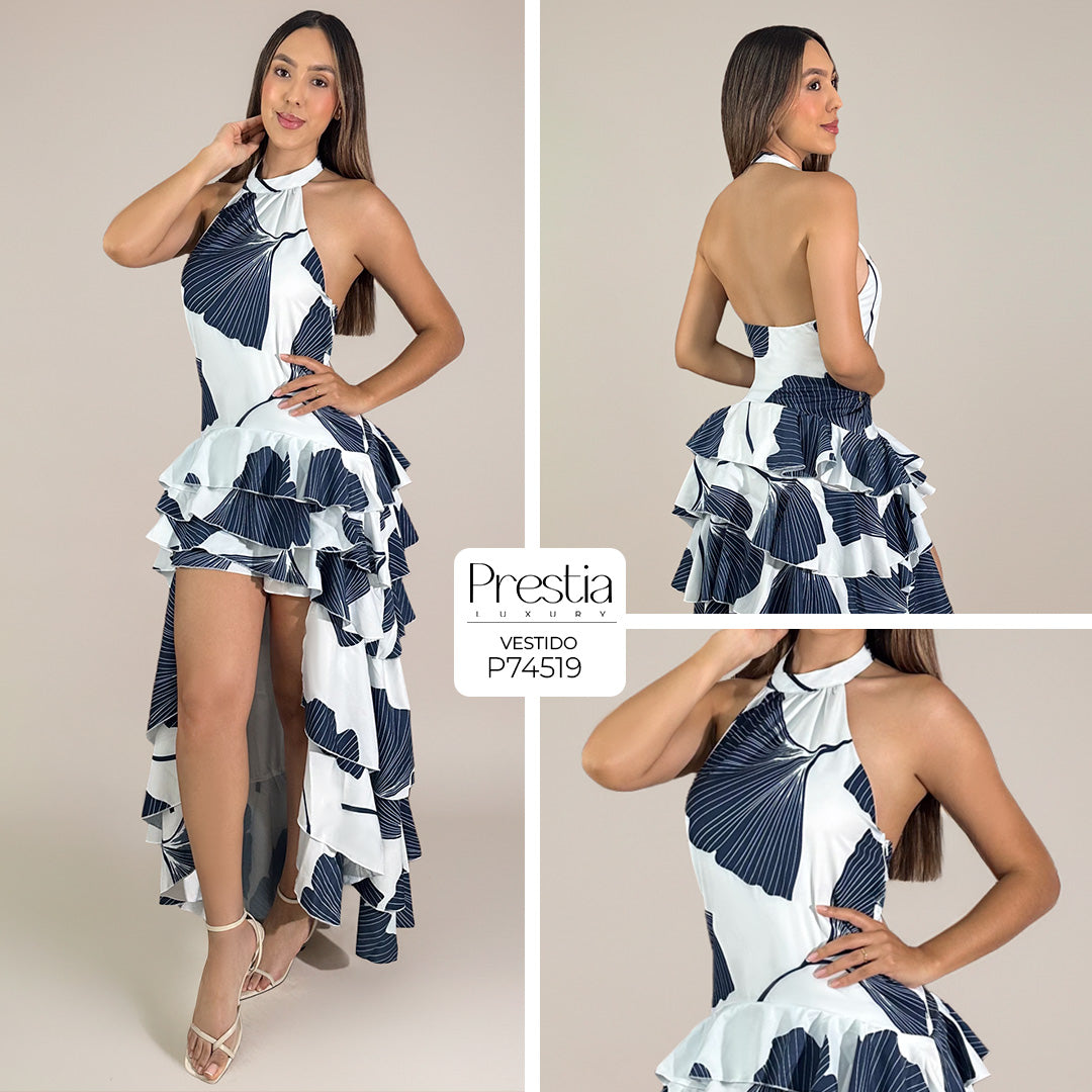 P74519 VESTIDO FALSO CHALIS ESTAMPADO MARFIL