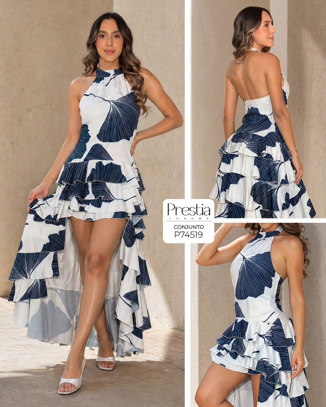 🌟P74519 VESTIDO FALSO CHALIS ESTAMPADO MARFIL