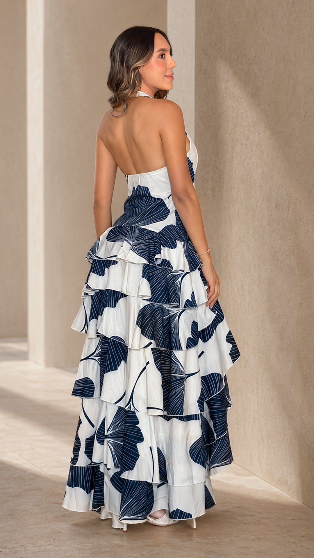 🌟P74519 VESTIDO FALSO CHALIS ESTAMPADO MARFIL