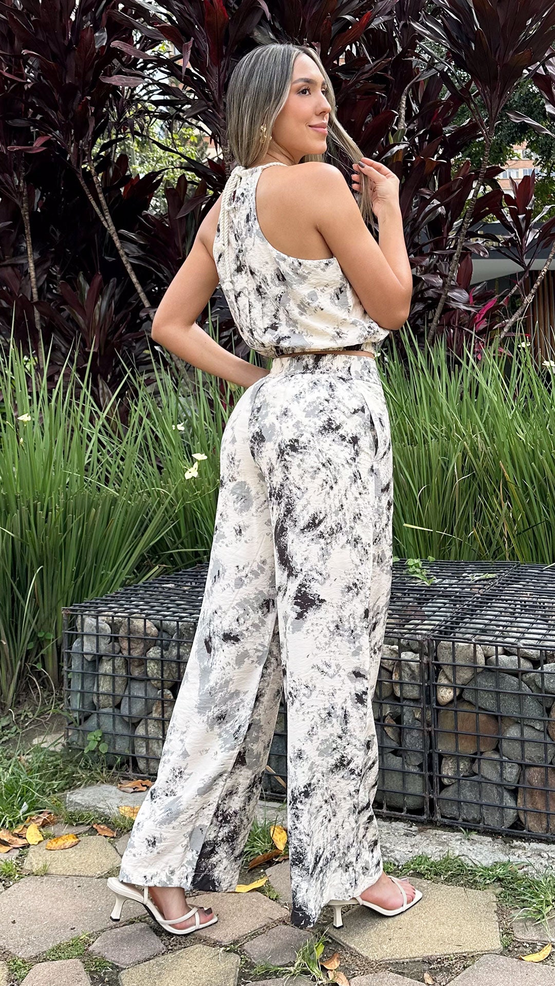 P74529 CONJUNTO LINO ESTAMPADO NEGRO