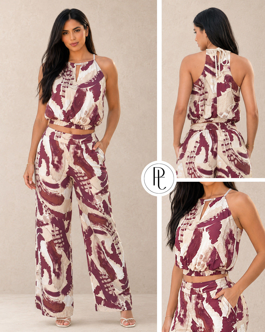 P74529 CONJUNTO LINO POLIESTER CAMEL VINOTINTO