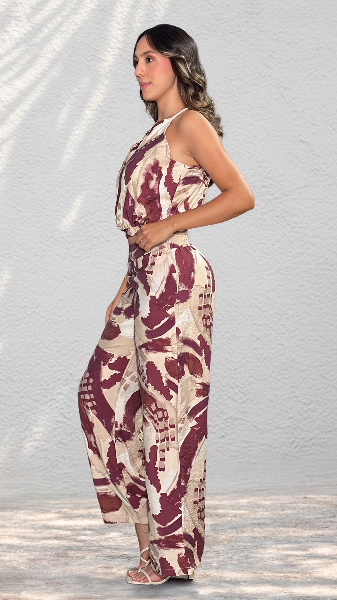 P74529 CONJUNTO LINO POLIESTER CAMEL VINOTINTO