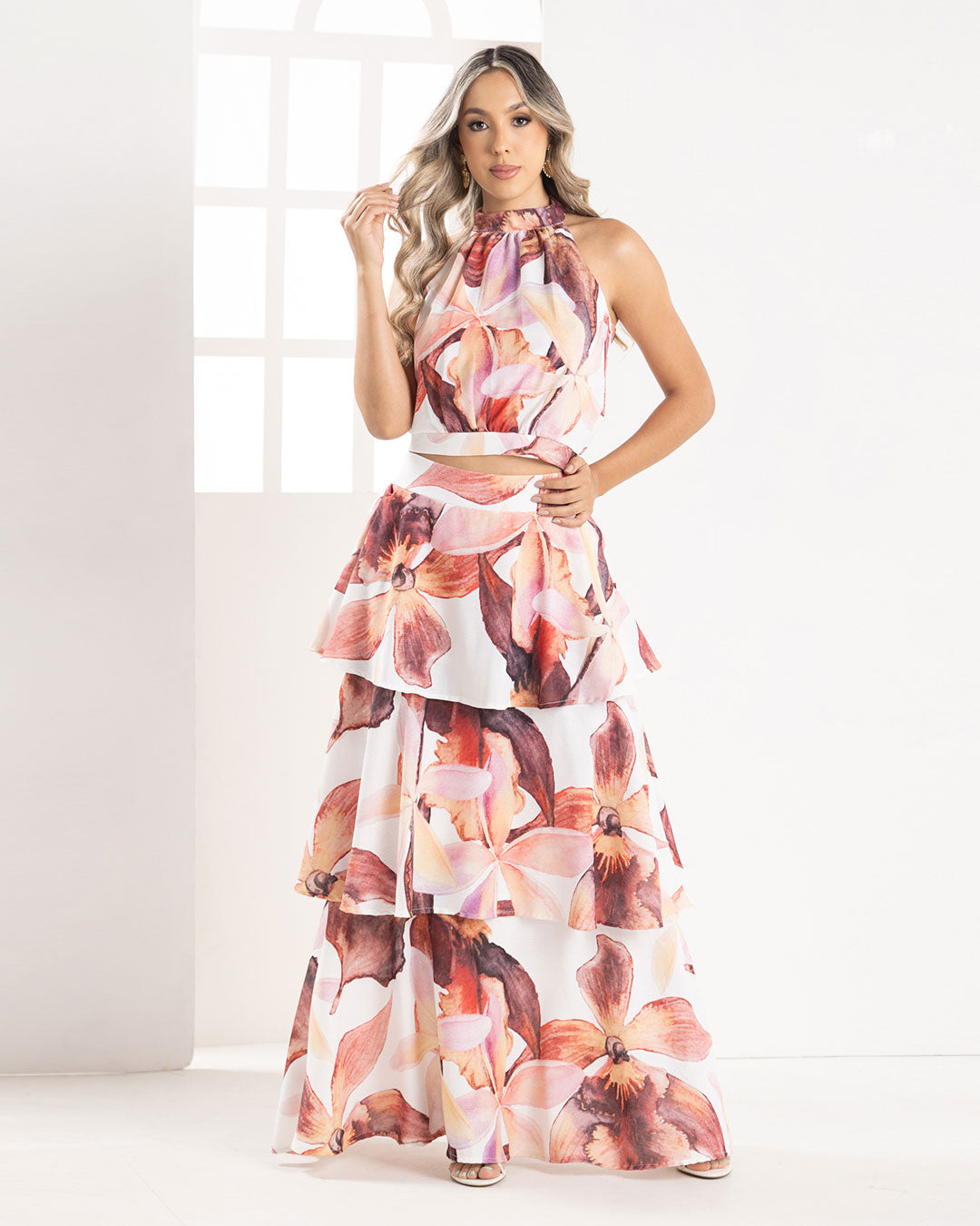 P74535 CONJUNTO LINO MARFIL HOJAS CAFE