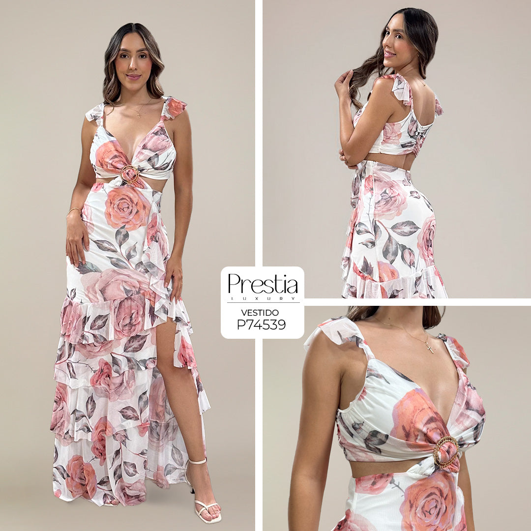 P74539 VESTIDO MALLATEX ESTAMPADA MARFIL ESTAMPADO