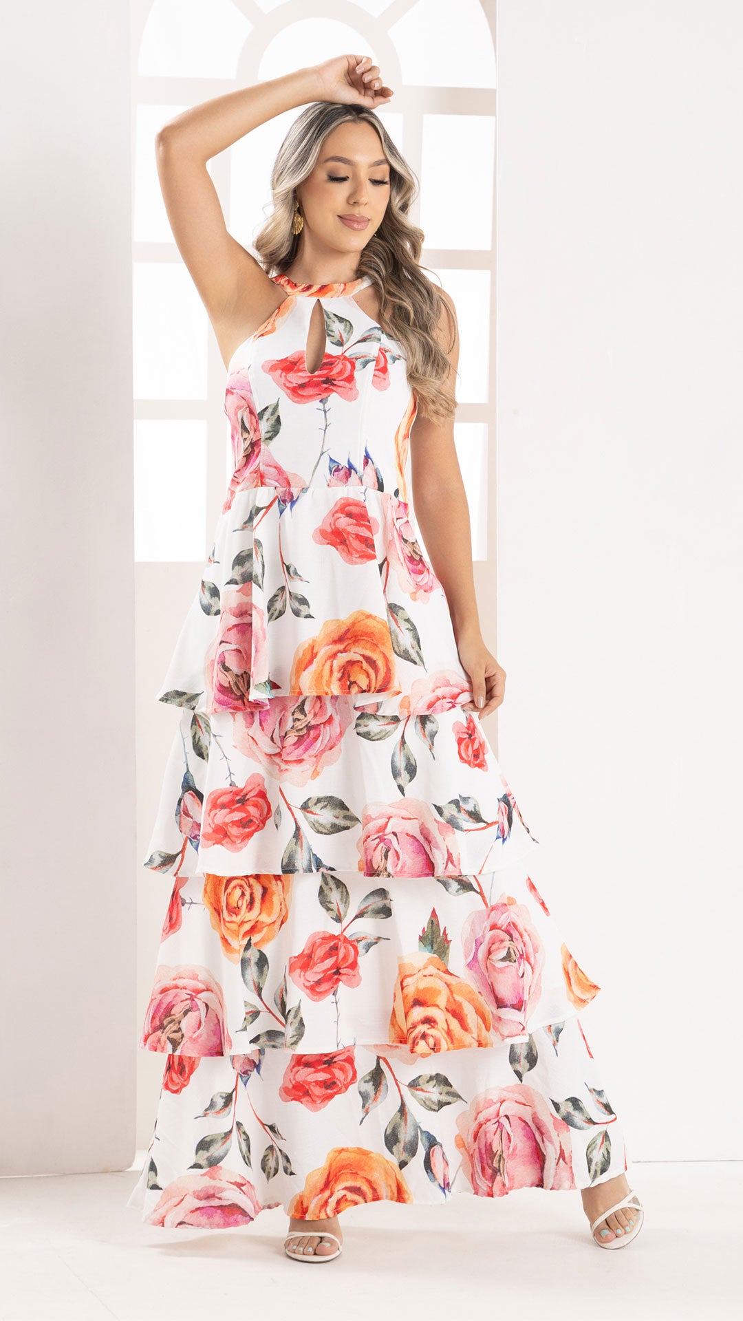 P74541 VESTIDO LINO MARFIL ESTAMPADO
