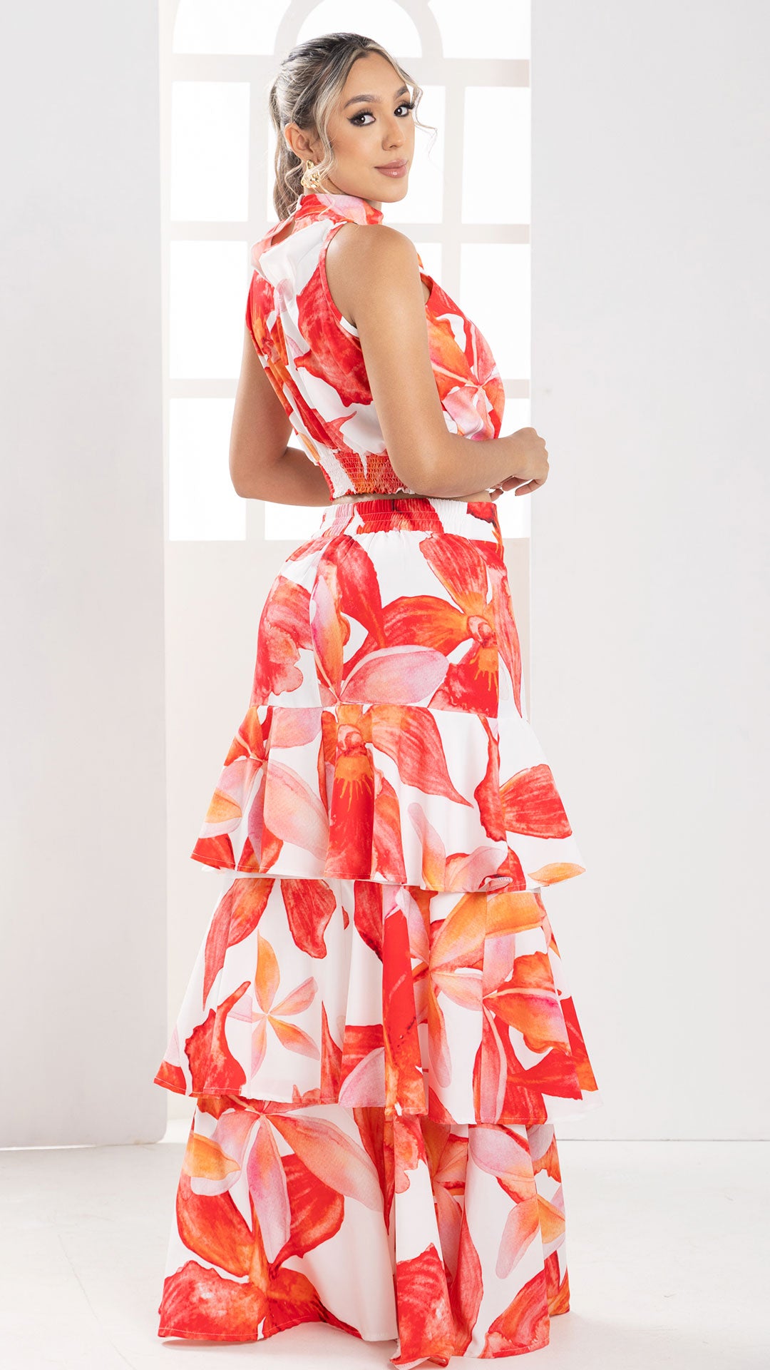 P74542 CONJUNTO FALSO CHALIS MARFIL ESTAMPADO
