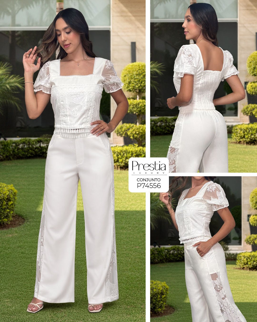 P74556 CONJUNTO MALLA BORDADA MARFIL