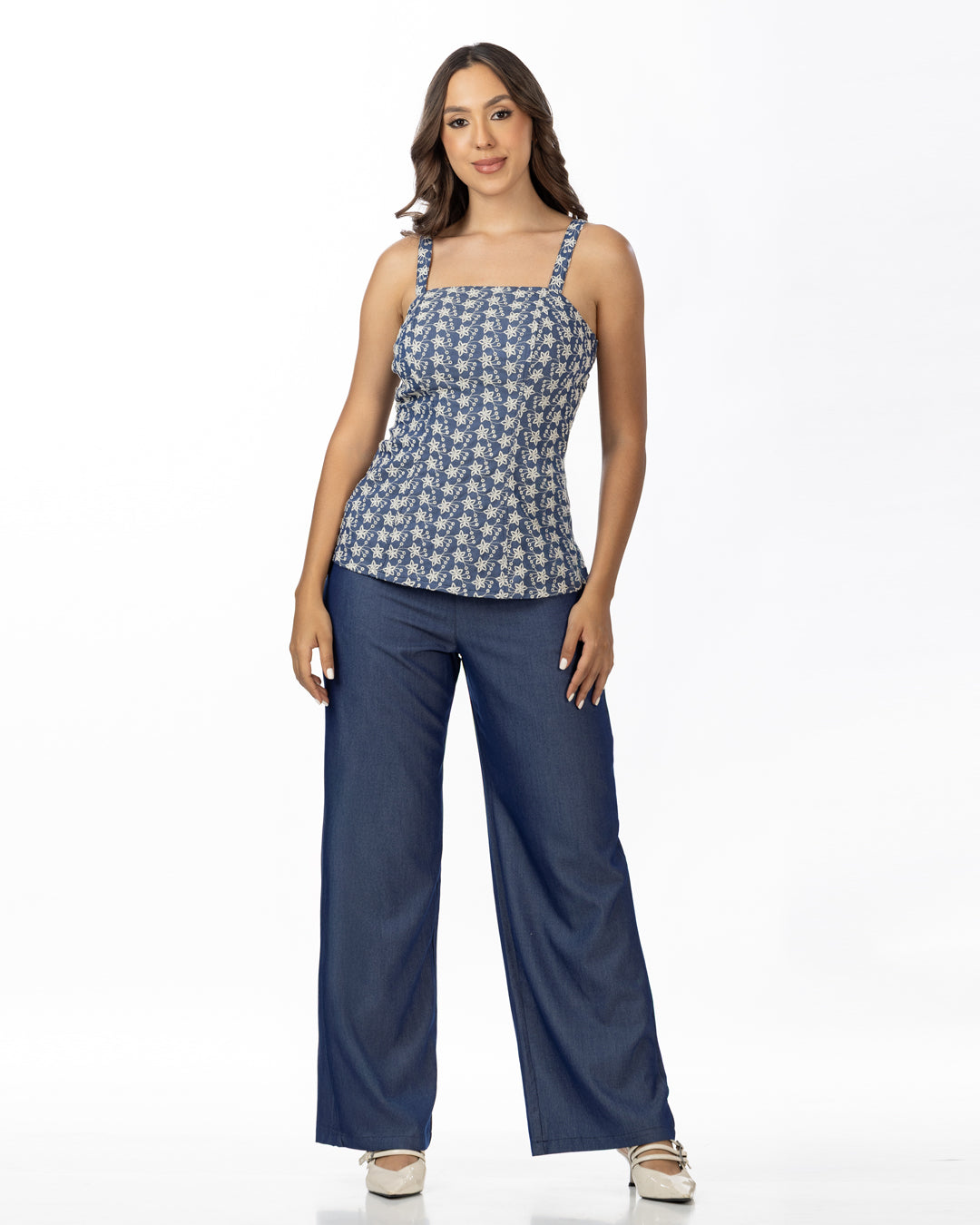 P74559 CONJUNTO CHAMBRAY BORDADO AZUL