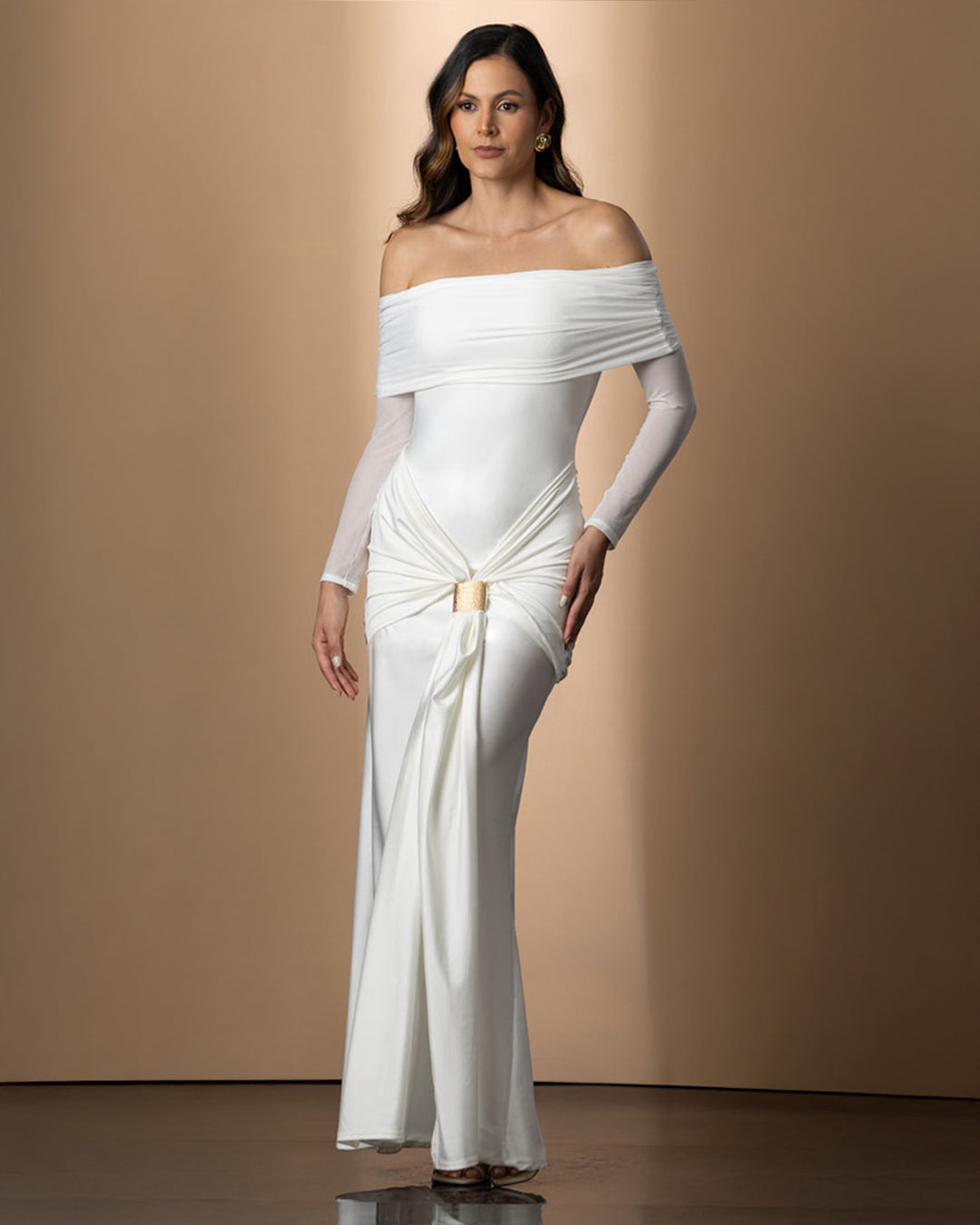 P74561 VESTIDO POLIESTER SHAKIRA MARFIL