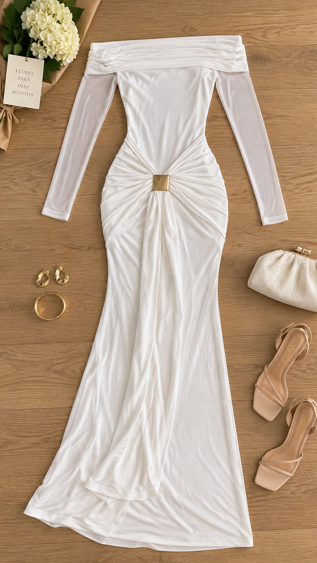 P74561 VESTIDO POLIESTER SHAKIRA MARFIL