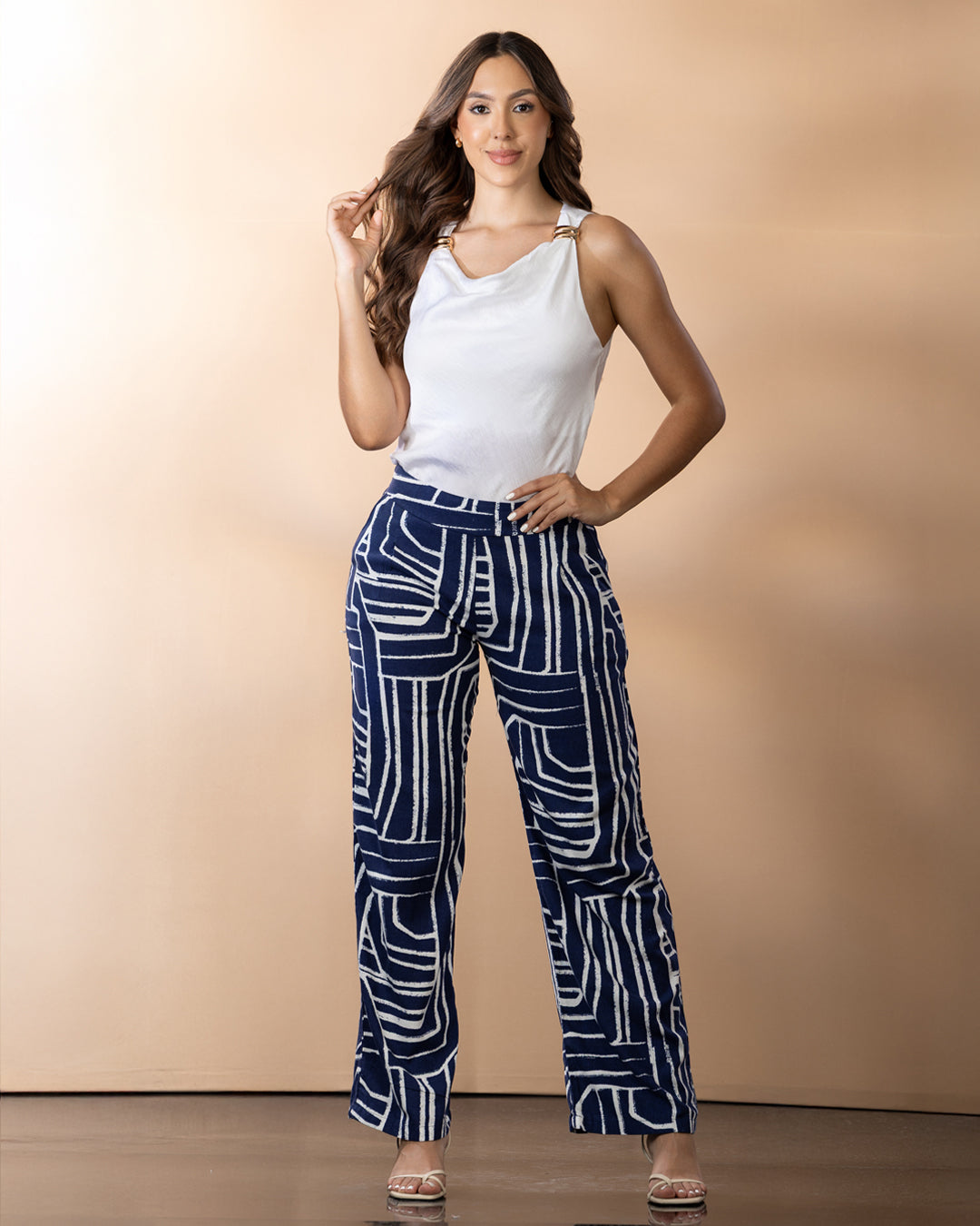 P74566 CONJUNTO LINO ESTAMPADO MARFIL