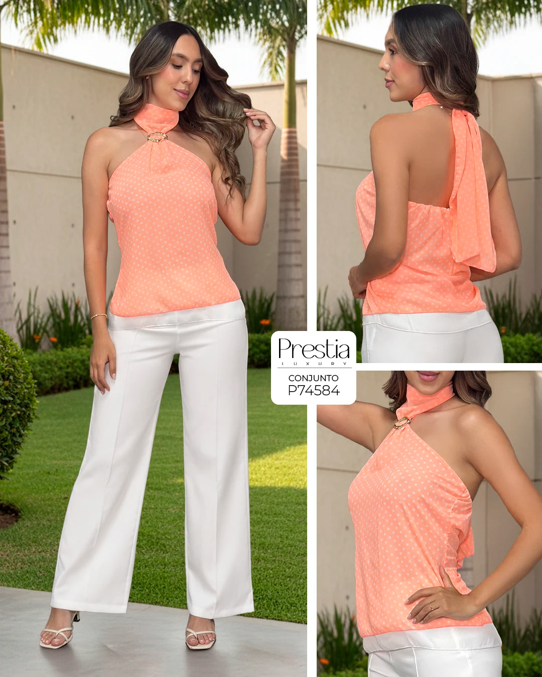P74584 CONJUNTO CHIFON ESTAMPADO NARANJA
