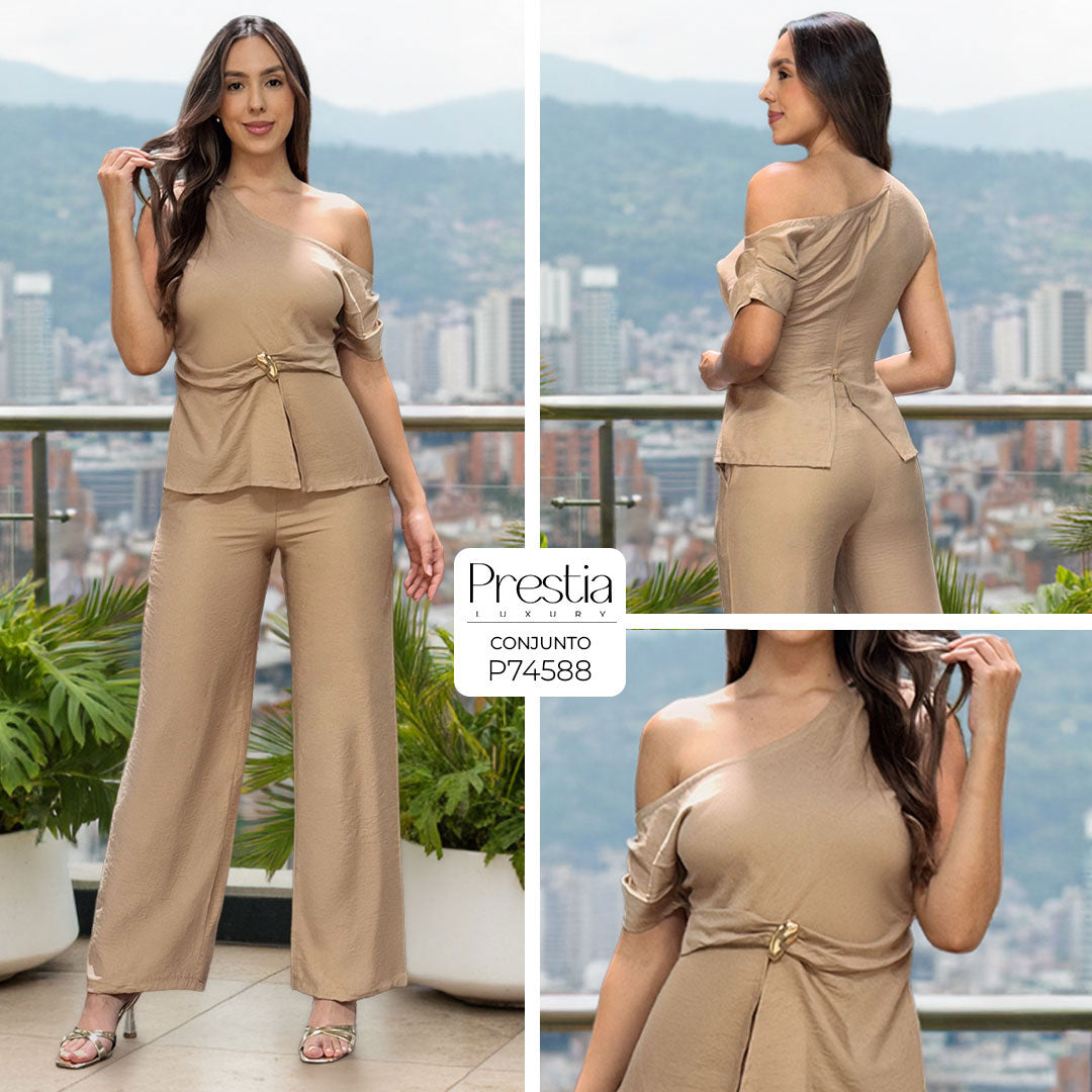 P74588 CONJUNTO LINO POLIESTER MOKA