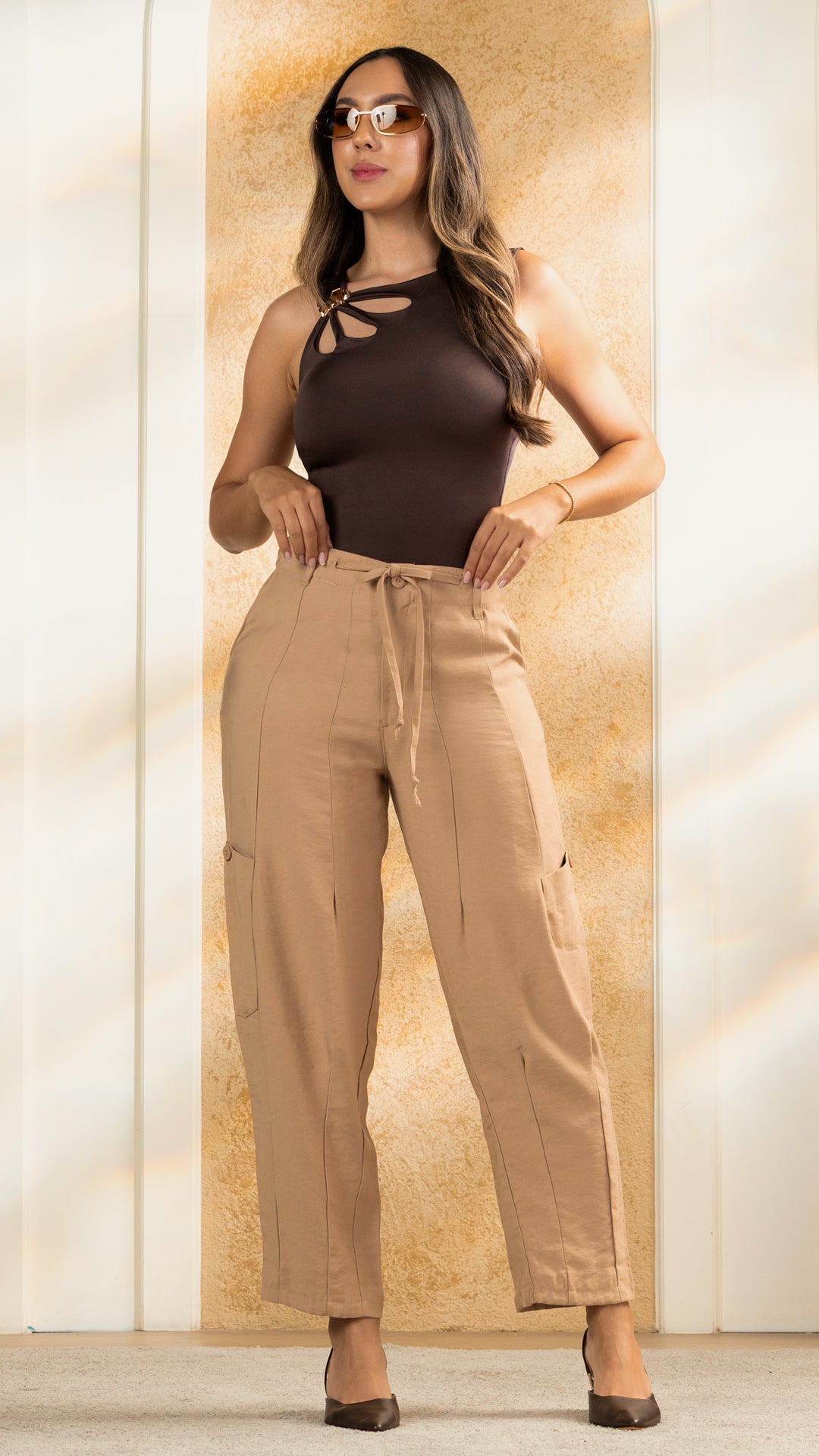 P74597 PANTALON FLOW CAMEL