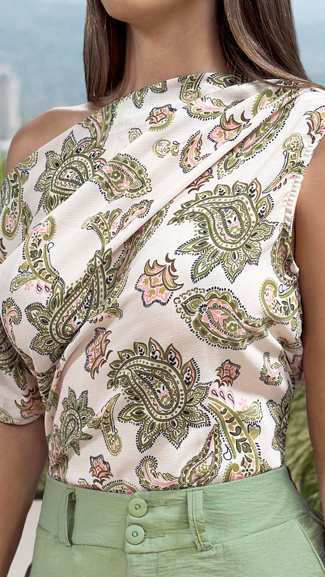 P74603 CONJUNTO CHIFON ESTAMPADO VERDE ESTAMPADO