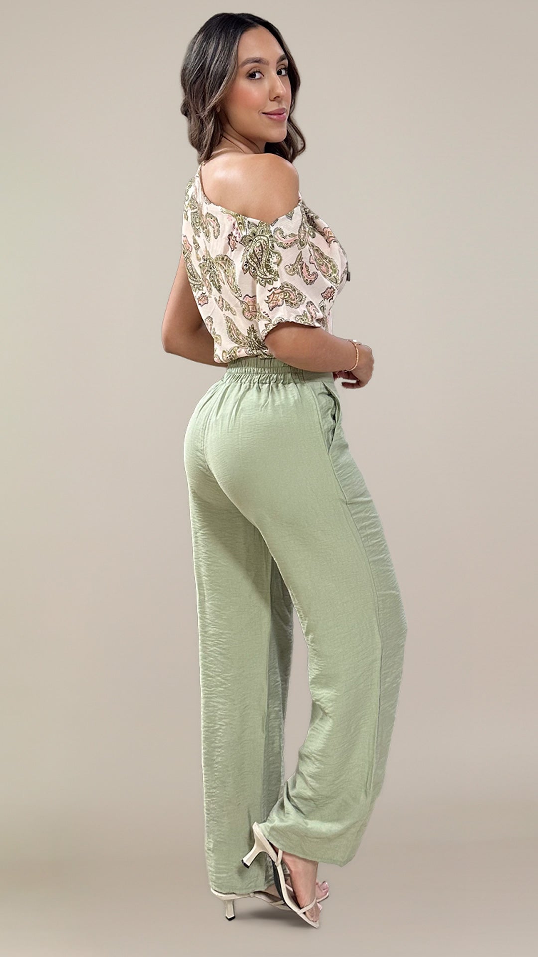 P74603 CONJUNTO CHIFON ESTAMPADO VERDE ESTAMPADO